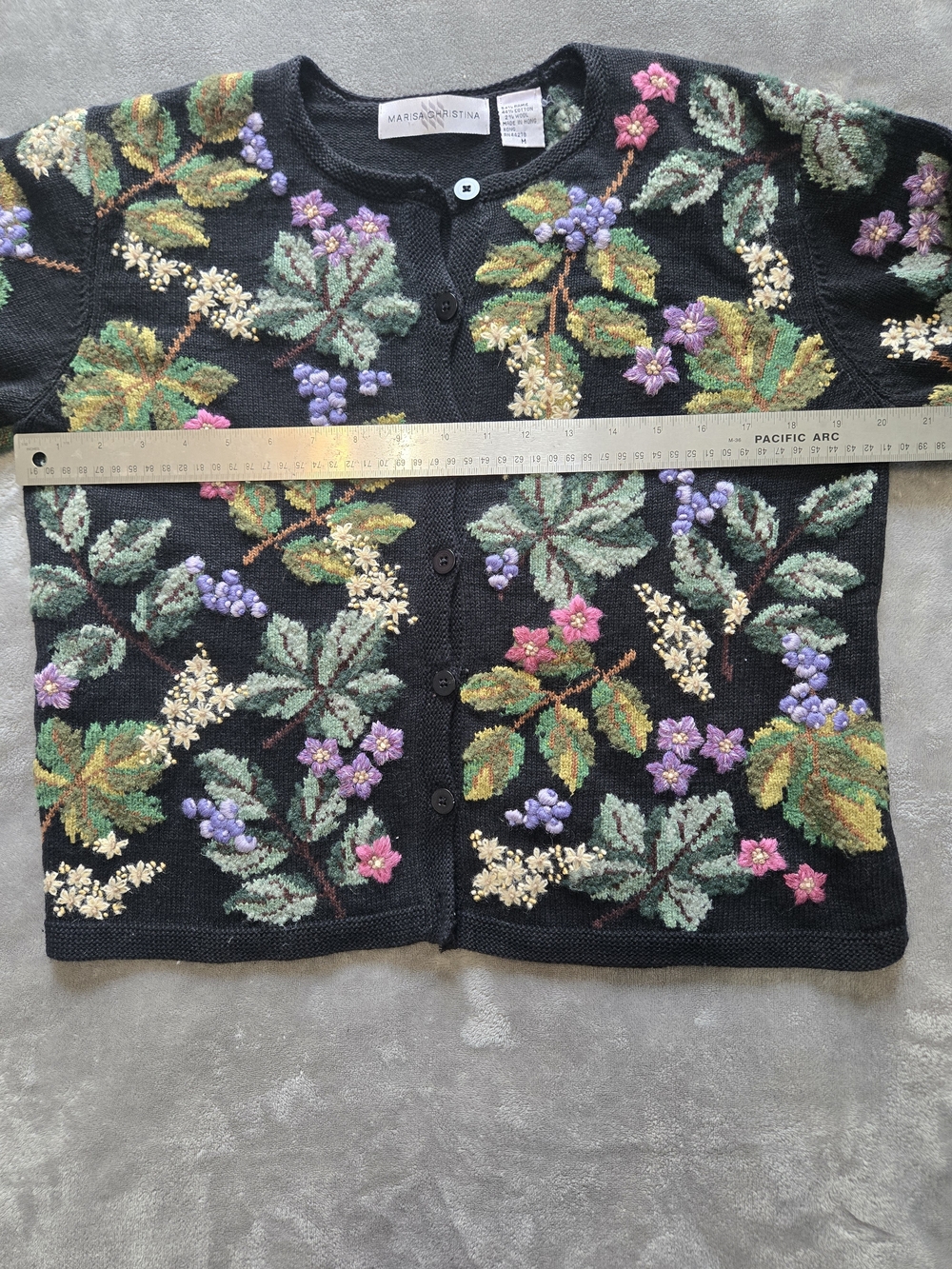 Marisa Christina Vintage Black Embroidered Floral Cardigan Purple & Green - Picture 8 of 10